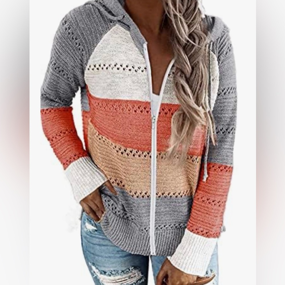 Striped Knit Zip-Up Hoodie - NWOT - Size M